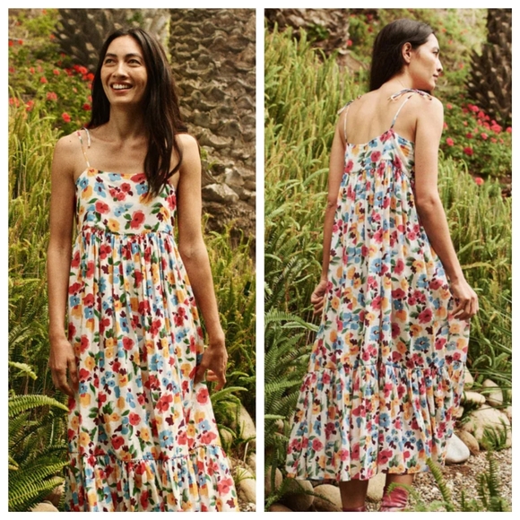 NEW THE GREAT The Dainty Dress Tropical Floral Midi Dress Size Large - Picture 2 of 12